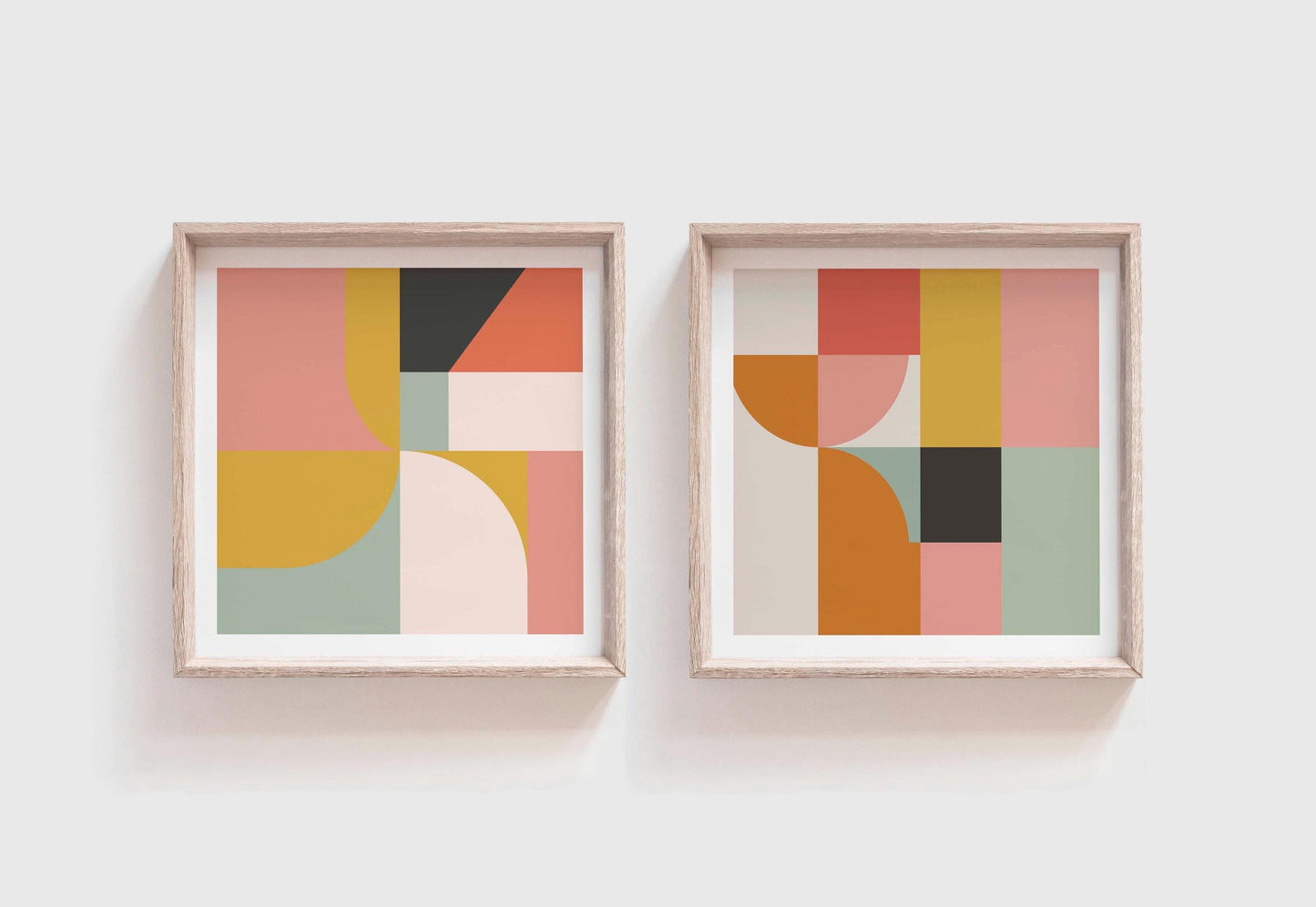 Set of 2 Cute Pastel Geometric Prints – Mid Century Modern Square Wall Art