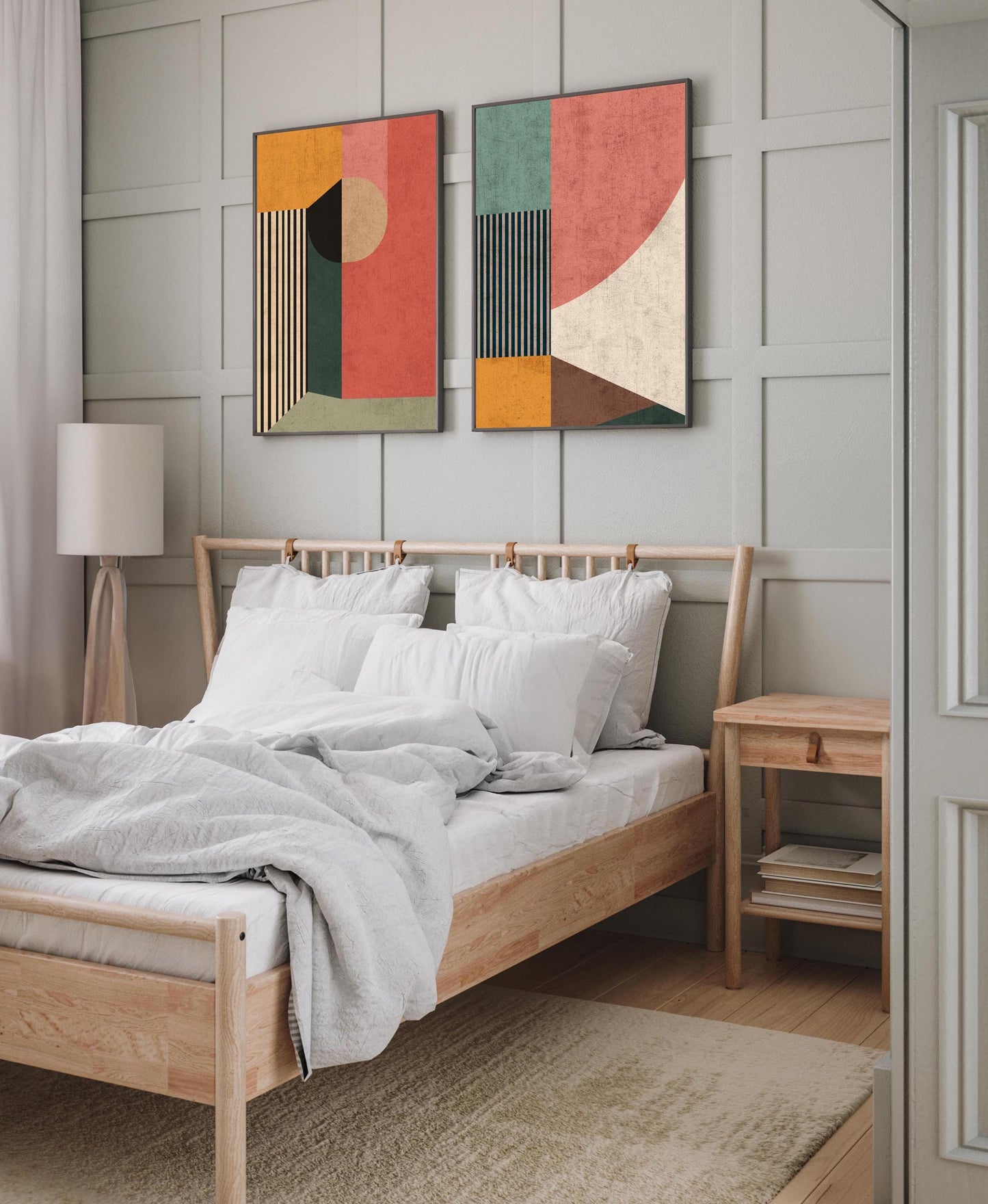 Set of 2 Mid Century Boho Art Prints, in Warm Earth Tones