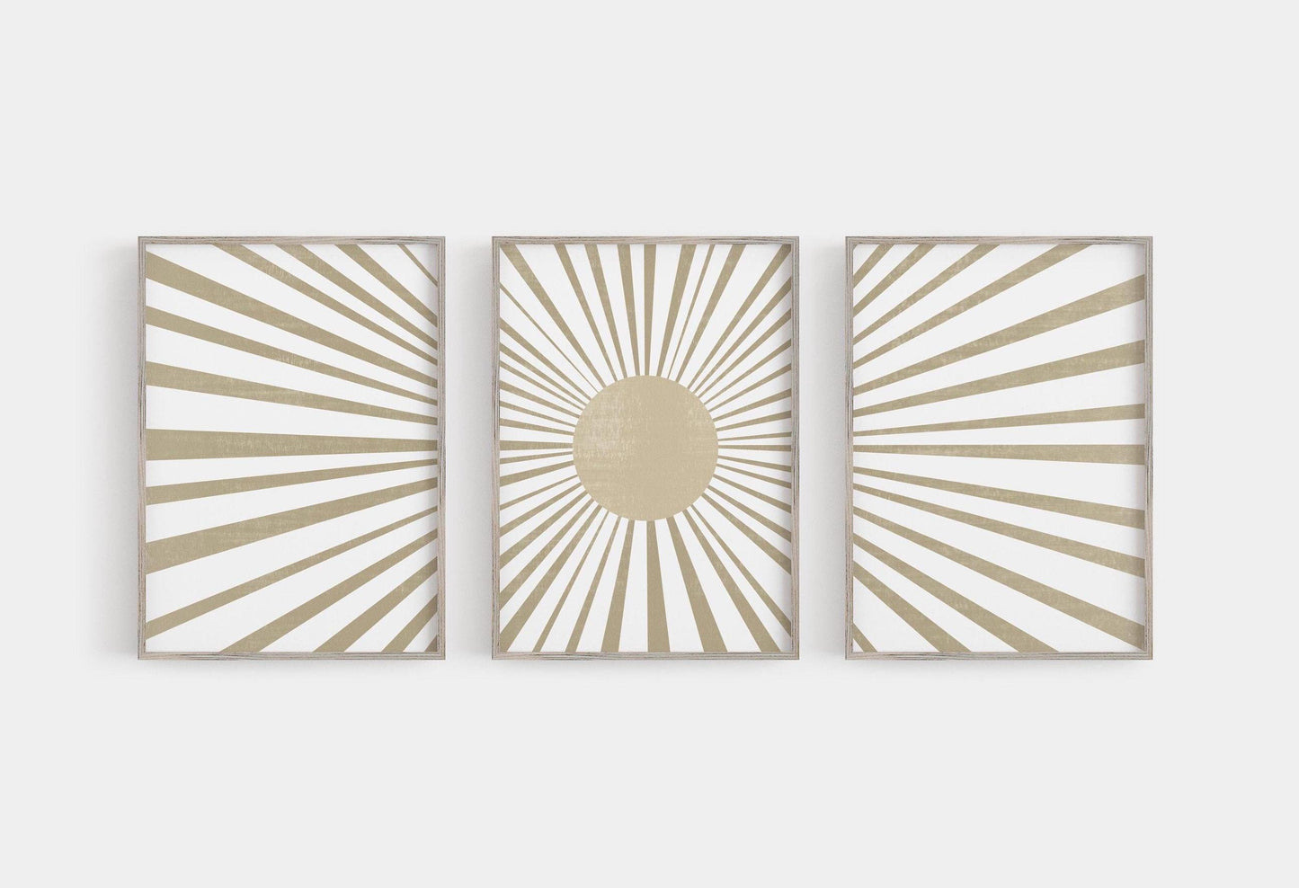 Set of 3 Boho Neutral Sun and Rays Art Prints