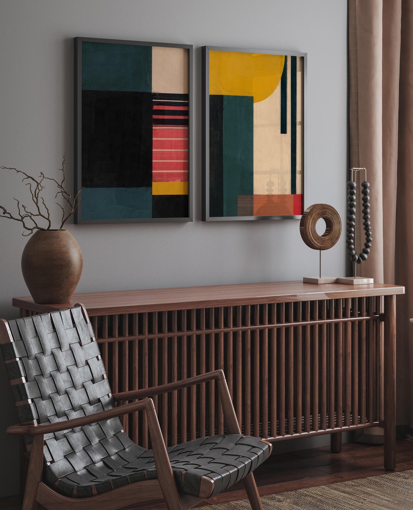 Set of 2 Abstract Mid Century Modern Painting Prints - Colorful Home Decor