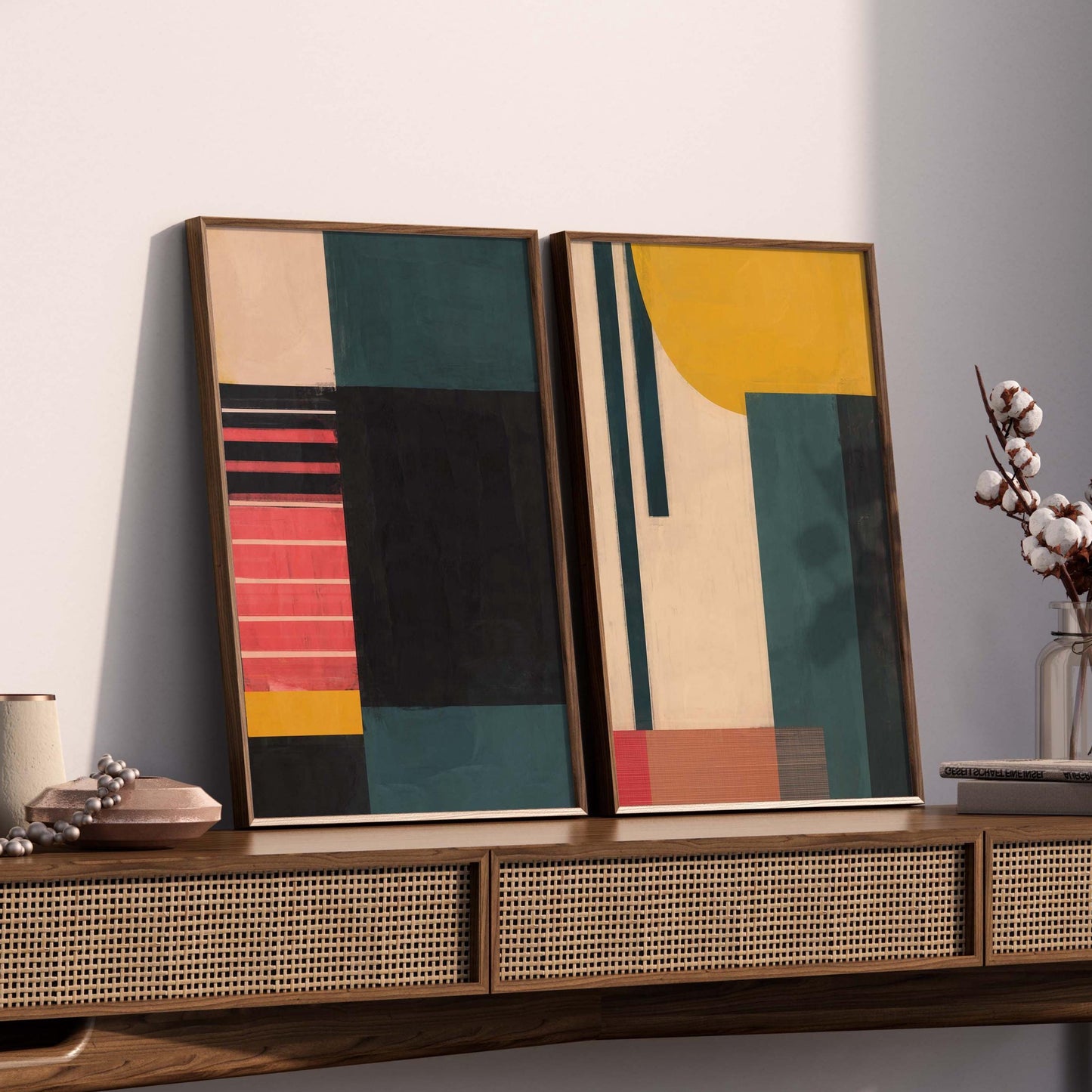 Set of 2 Abstract Mid Century Modern Painting Prints - Colorful Home Decor