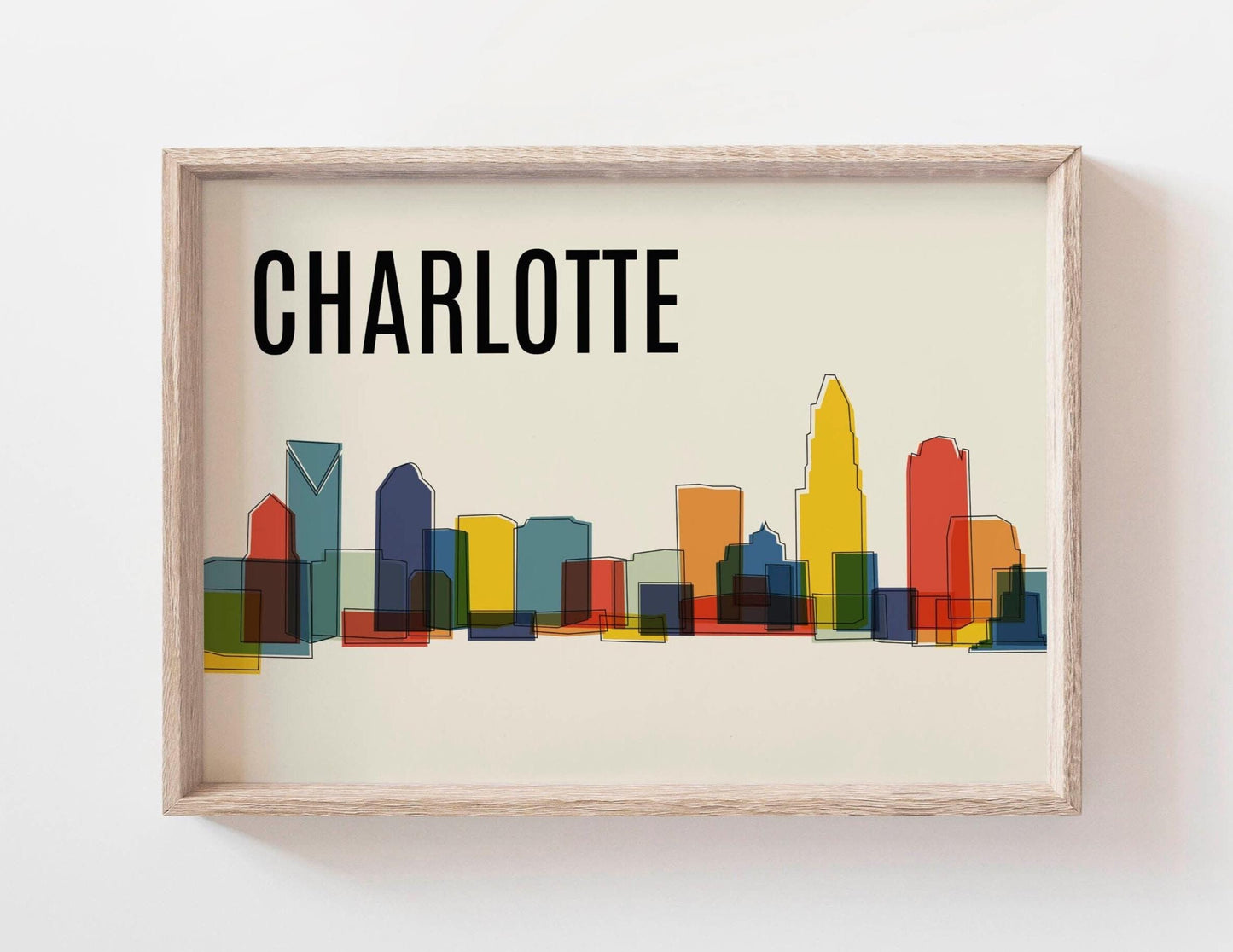 Colorful CHARLOTTE Skyline Cityscape Wall Art Print