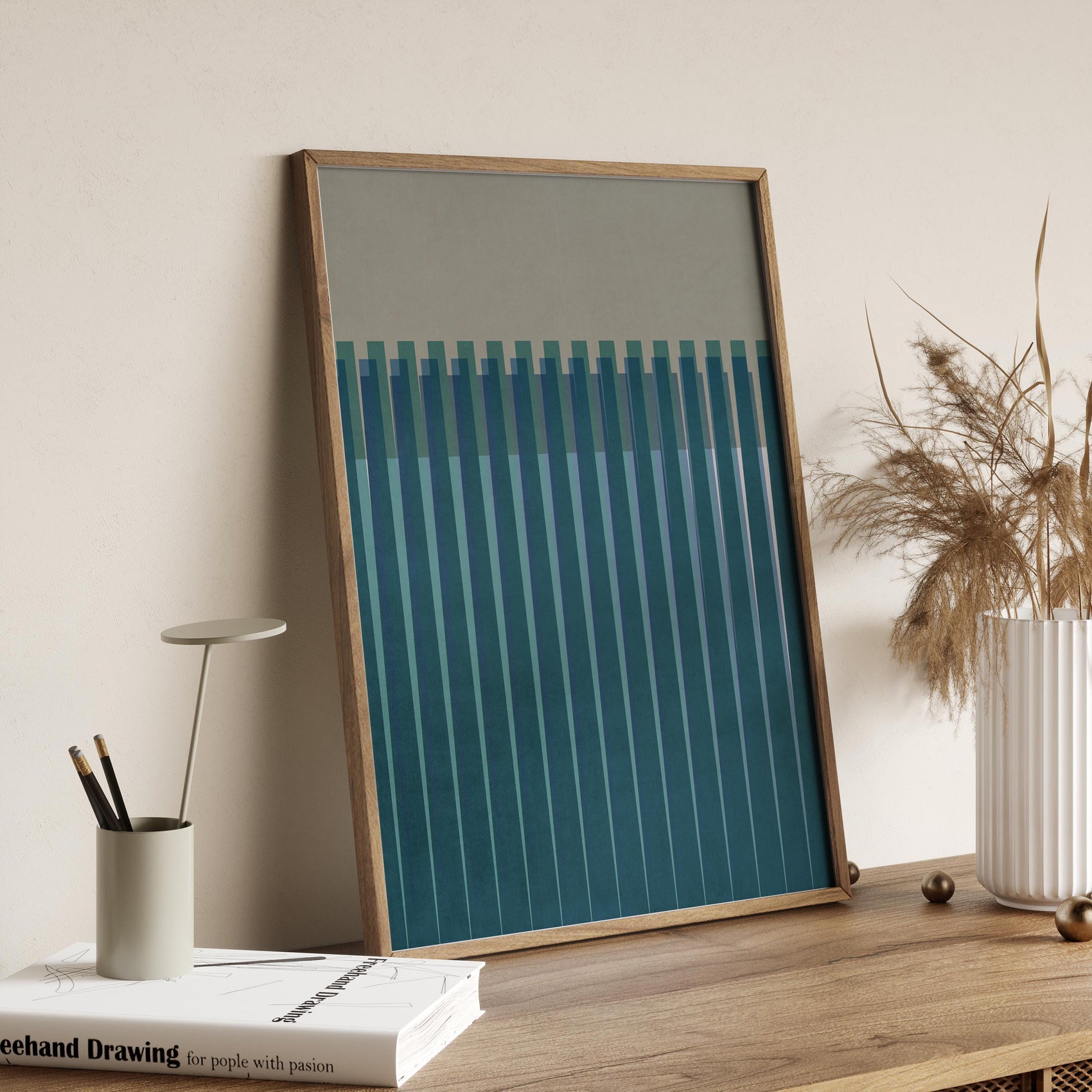 Boho Modern Blue and Grey Line Art Print