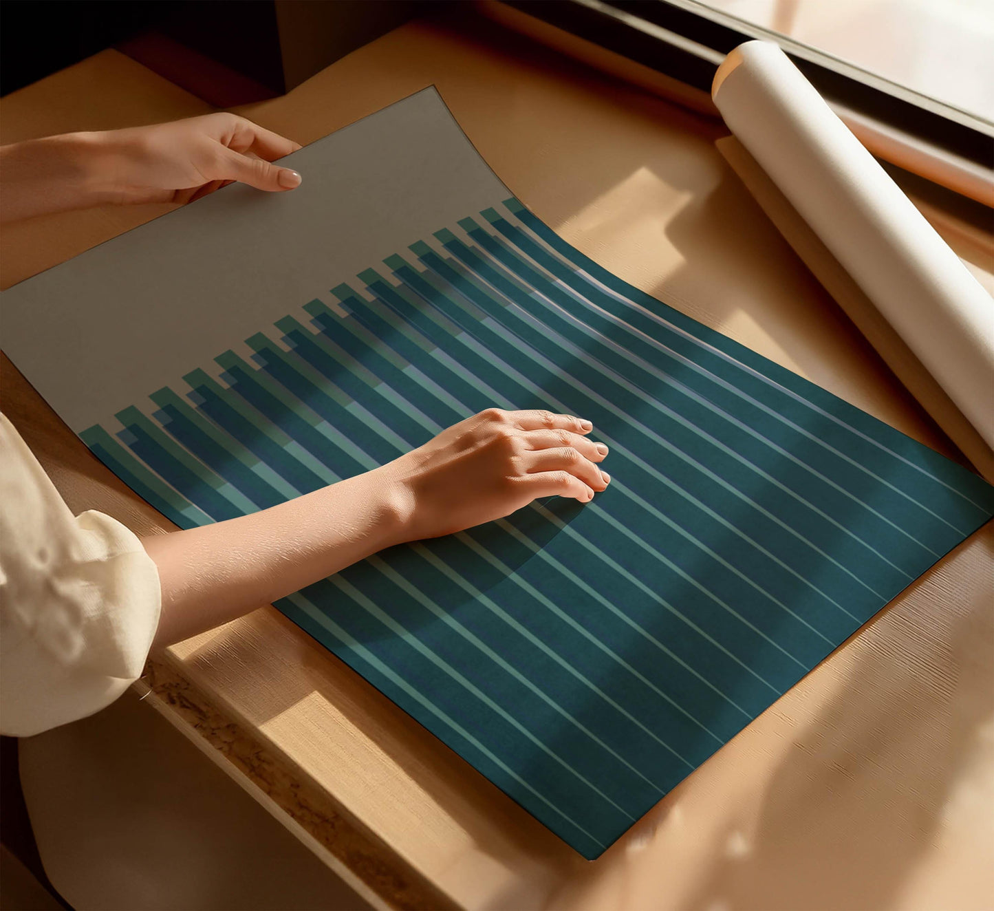 Boho Modern Blue and Grey Line Art Print