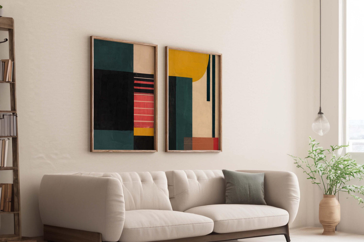 Set of 2 Abstract Mid Century Modern Painting Prints - Colorful Home Decor
