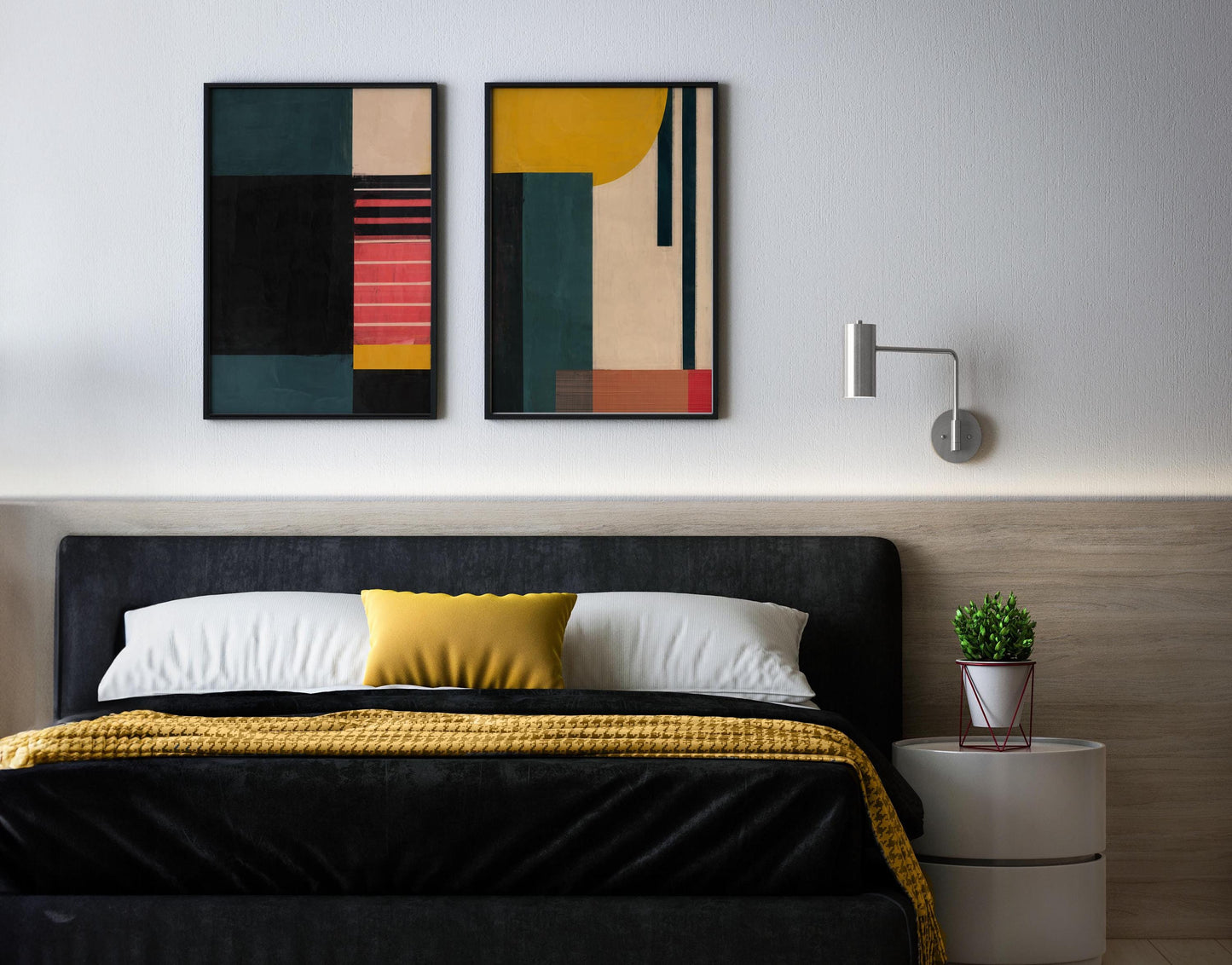 Set of 2 Abstract Mid Century Modern Painting Prints - Colorful Home Decor