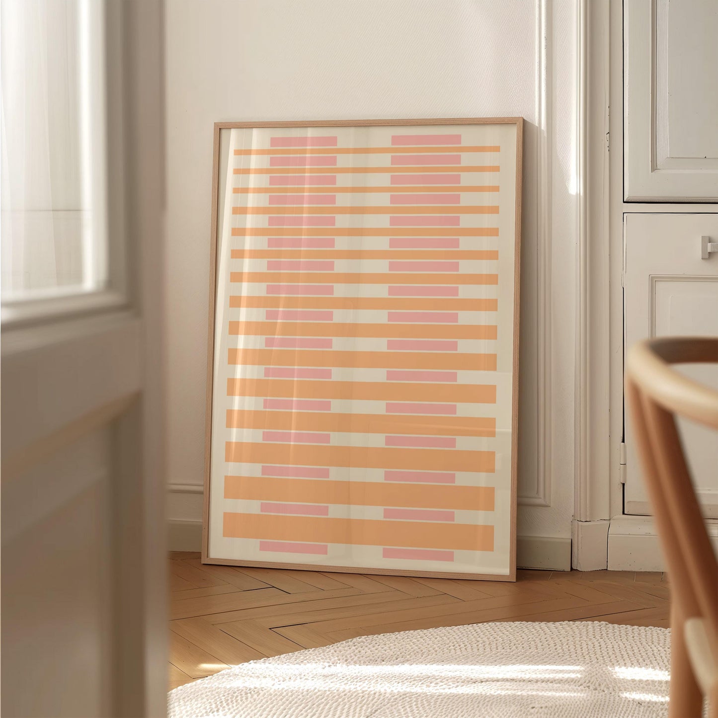 Cute Pink and Peach Abstract Wall Art - Minimalist Stripe Art Print - Soft Geometric Design