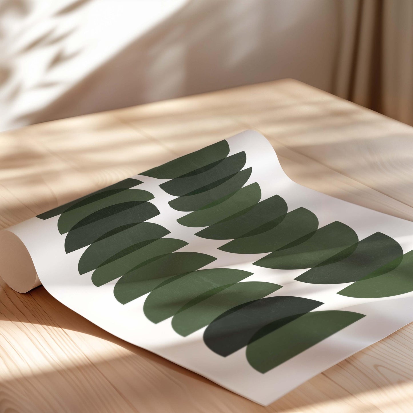 Dark Green Mid Century Modern Art Print: Textured Retro Design