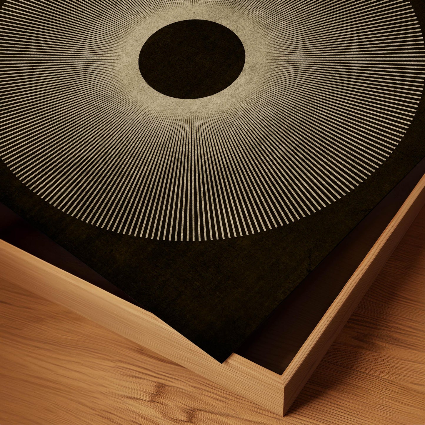 Sunburst Wall Art Print: Modern Black and Gold Square Design