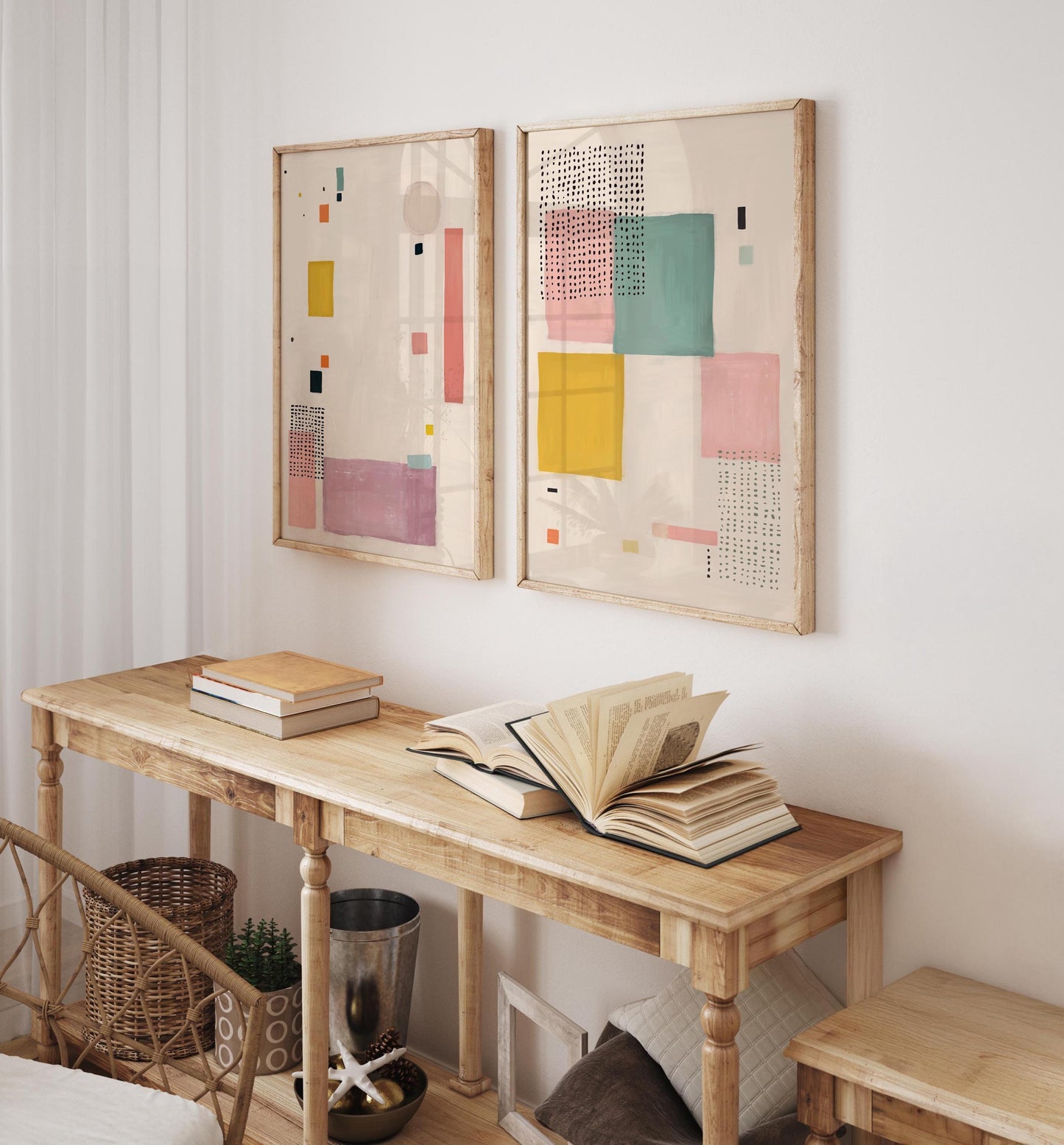 Set of 2 Cute Pastel Paintings - Modern Abstract Wall Art in Soft Pastels
