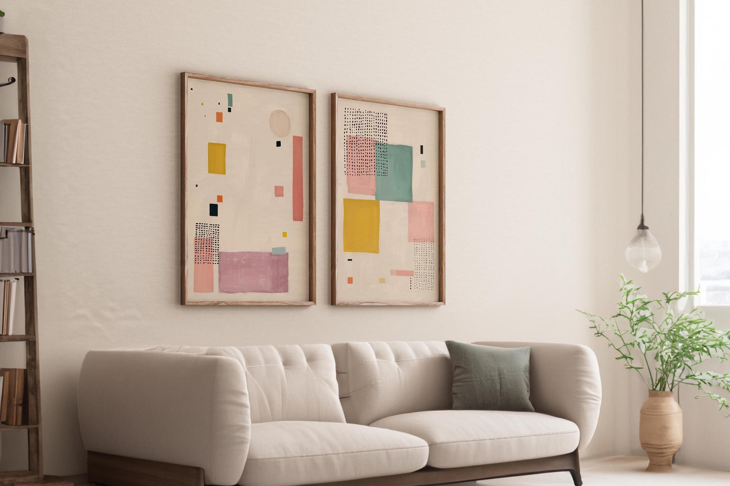 Set of 2 Cute Pastel Paintings - Modern Abstract Wall Art in Soft Pastels
