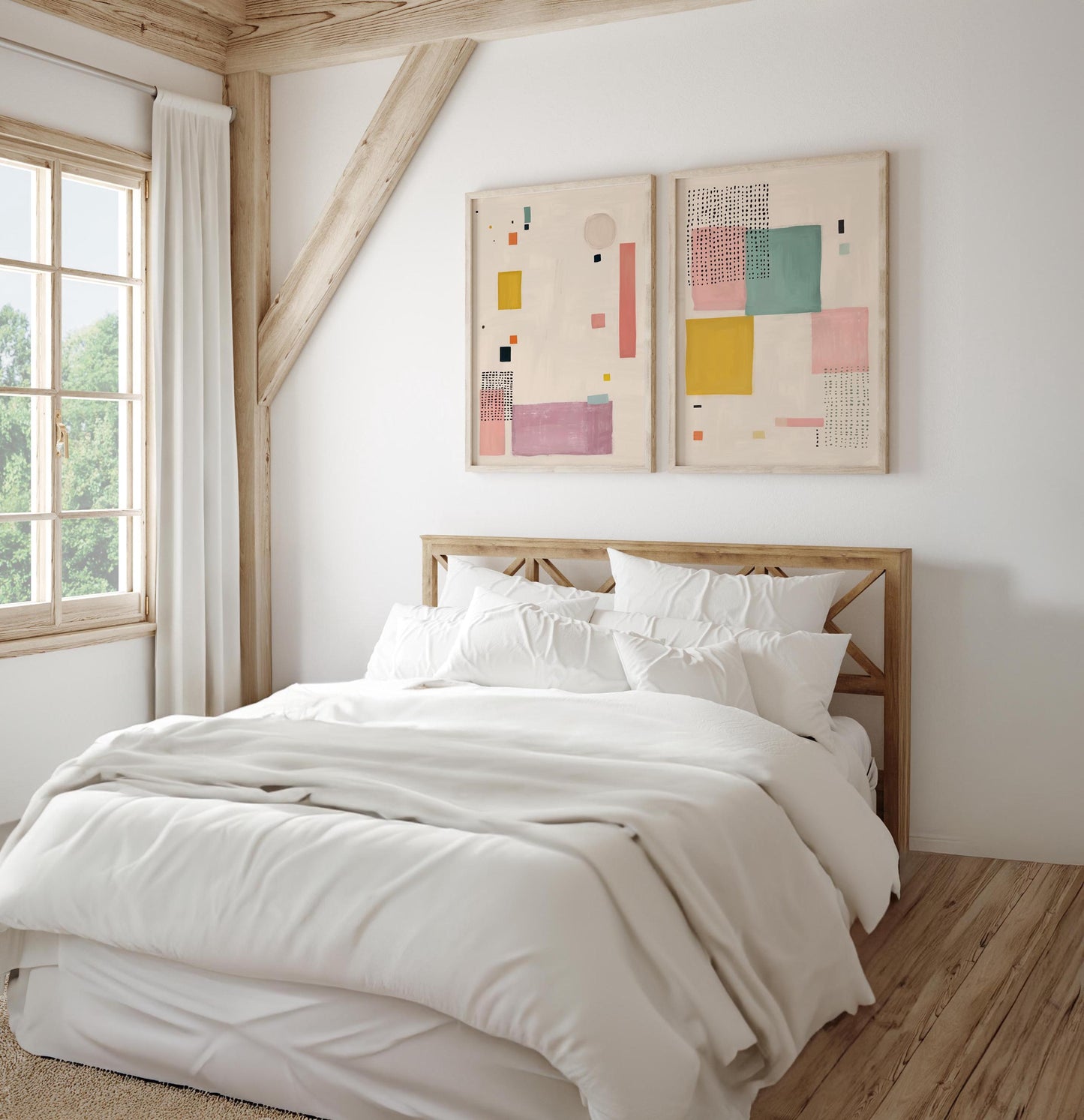Set of 2 Cute Pastel Paintings - Modern Abstract Wall Art in Soft Pastels