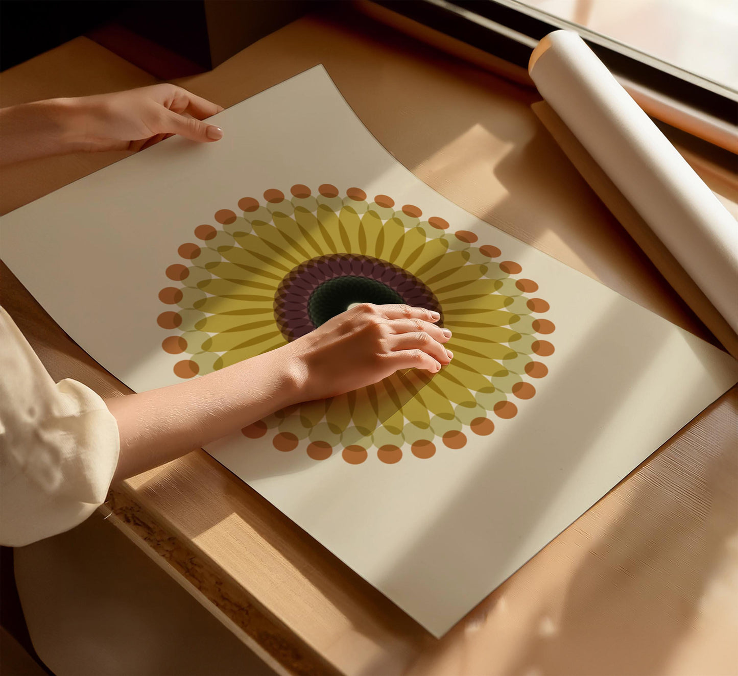 Cute Yellow Boho Mandala Art Print - Abstract Floral Poster Bedroom Art