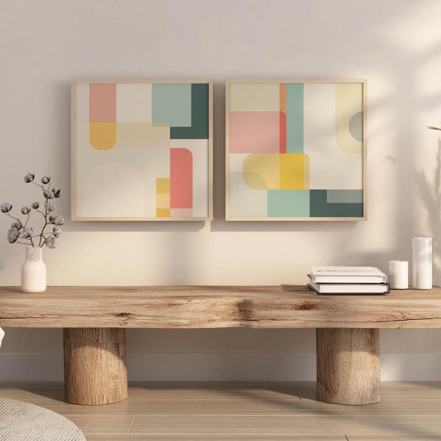 Set of 2 Pastel Geometric Square Prints