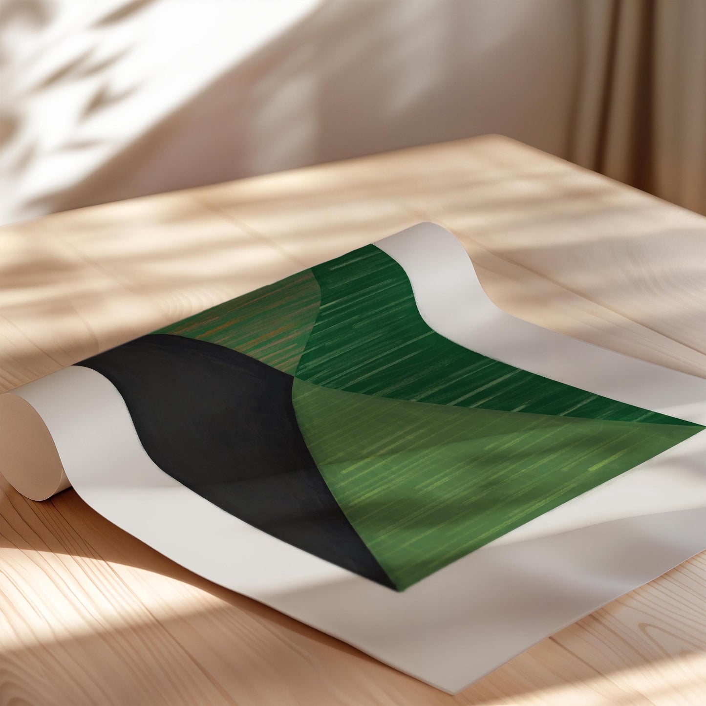 Set of 3 Modern Geometric Painting Art Prints - Green, Yellow and Black Artwork