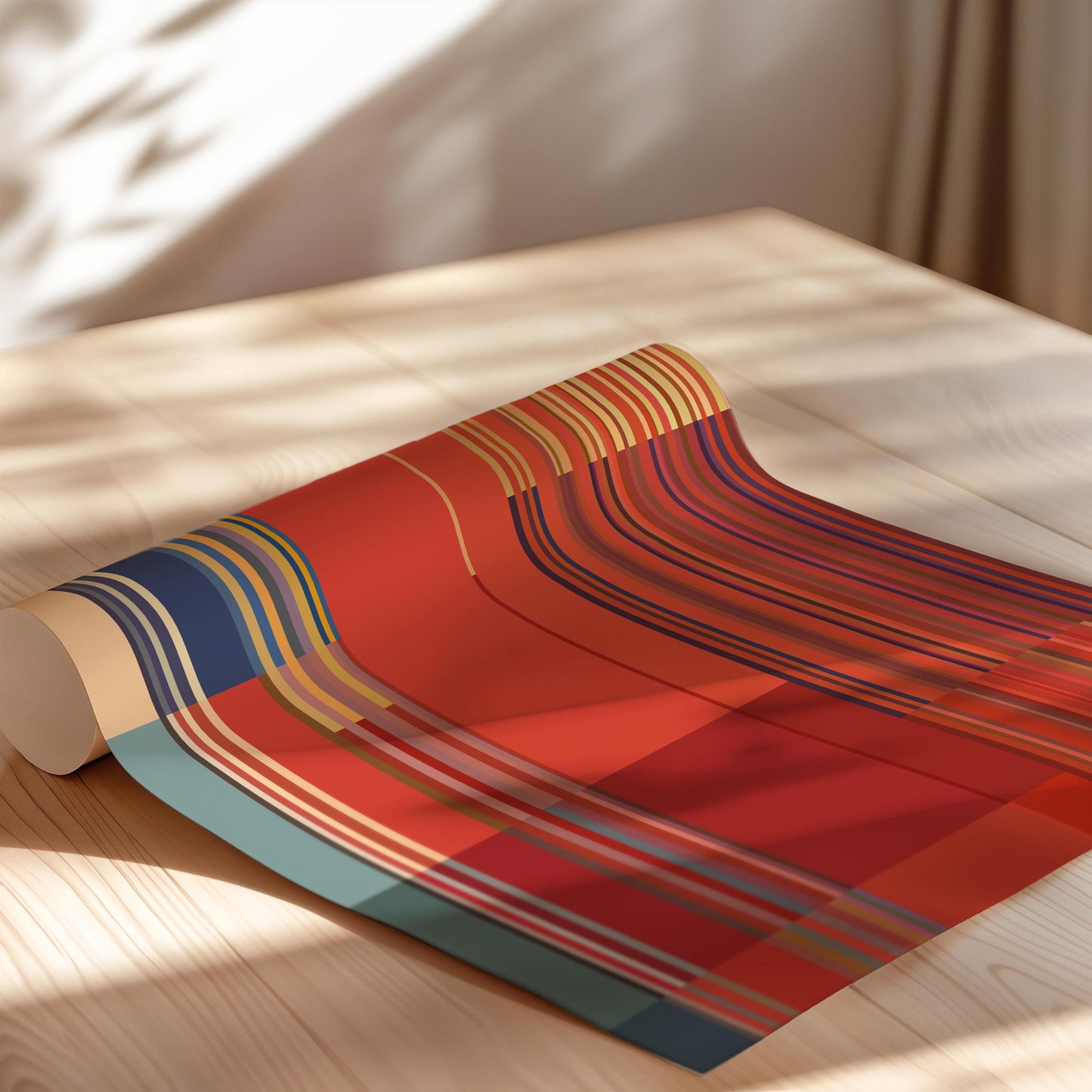 Red Striped Modern Wall Art Print - Bold Abstract Decor