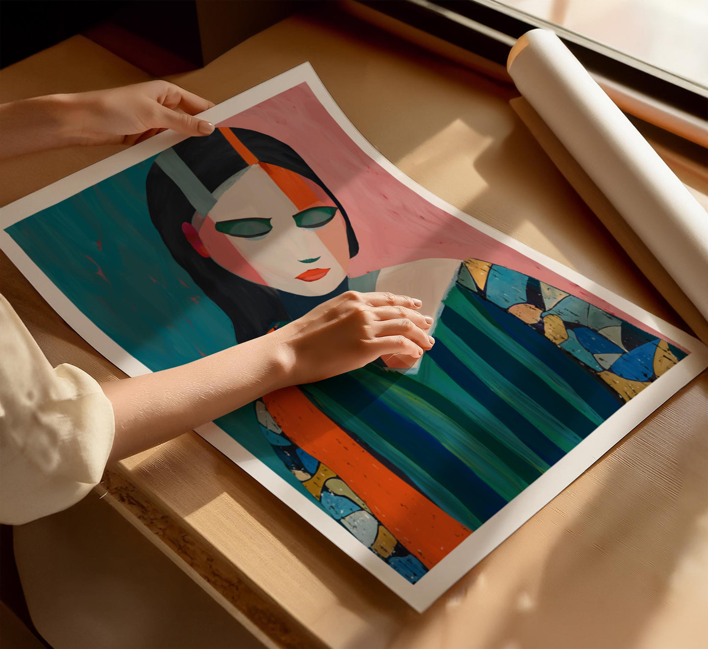 Abstract Woman with Floral Sleeves Art Print