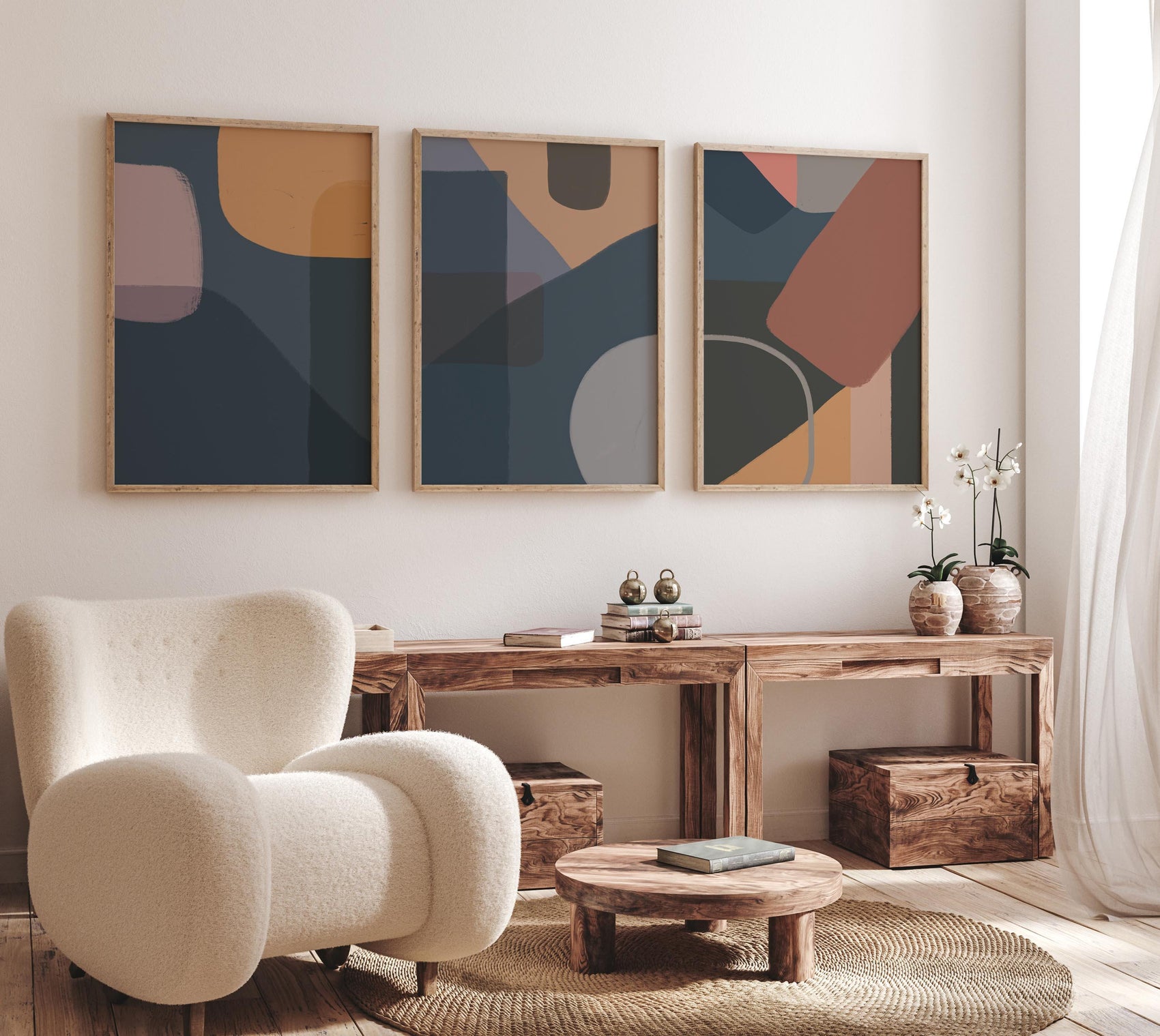 Set of 3 Abstract Painting Prints - Modern Boho Wall Art