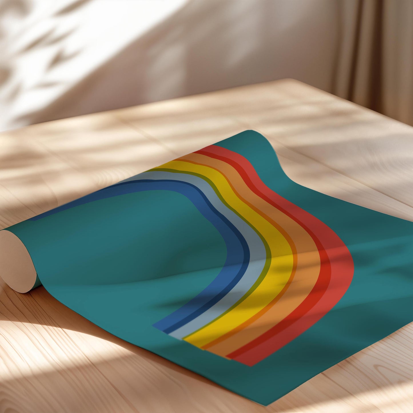 Rainbow On Teal Wall Art Print - Colorful Kids Room Room Art