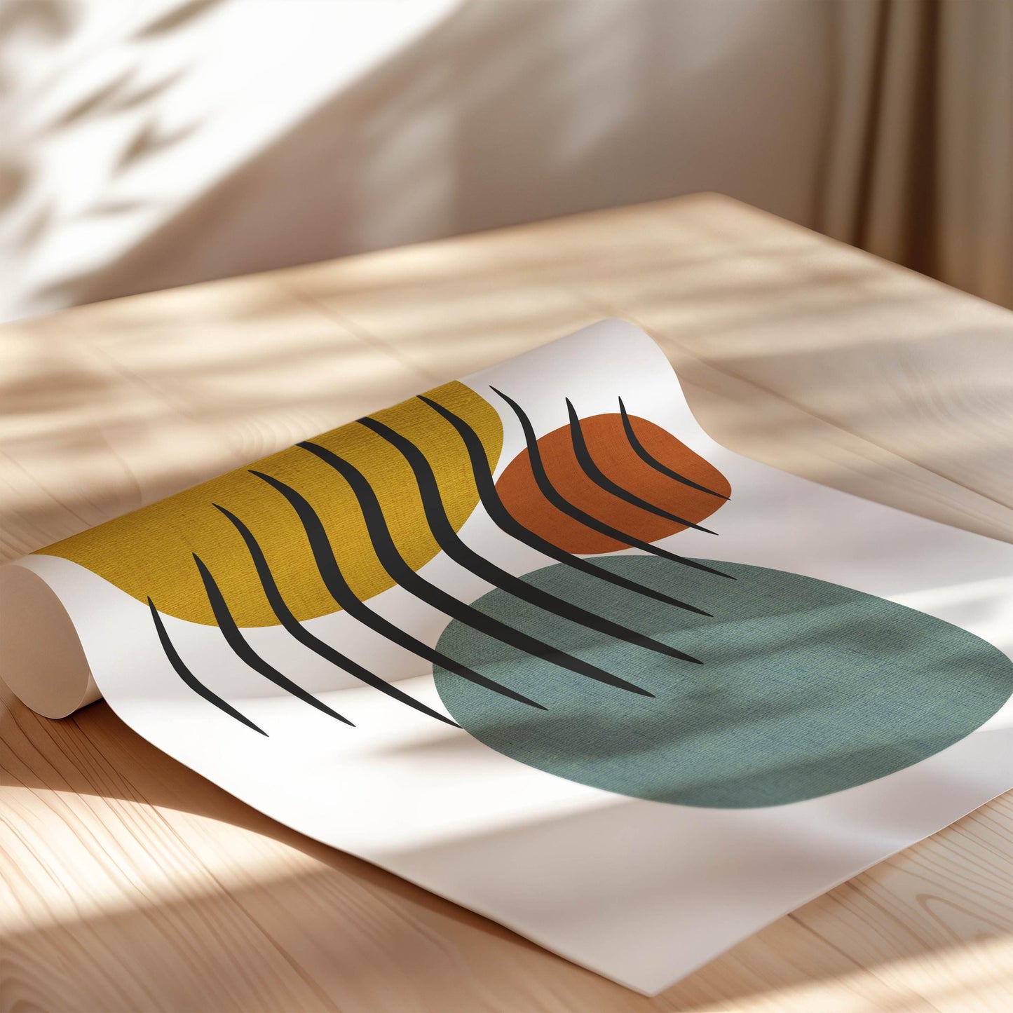 Set of 2 Mid Century Modern Art Prints - Yellow and Red Decor