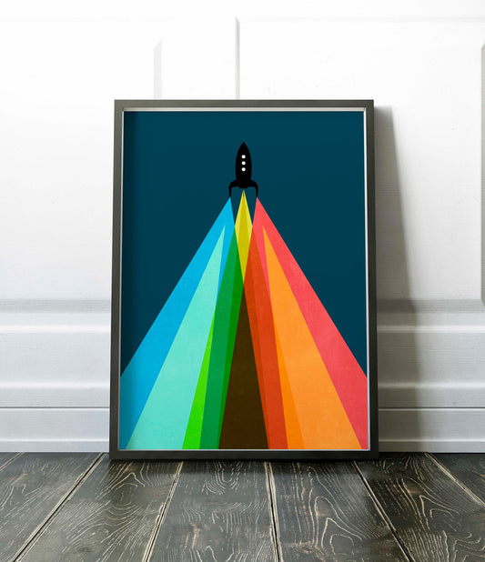 Cool Colorful Rocket Wall Art Print for Kids