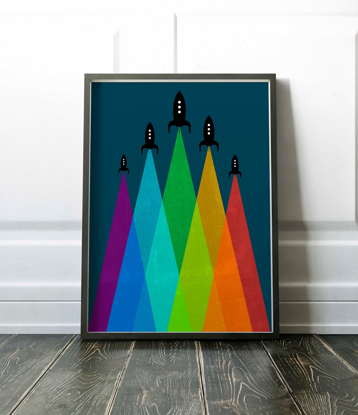 Fun Rainbow Rocket Art Print, for Kid's Rooms