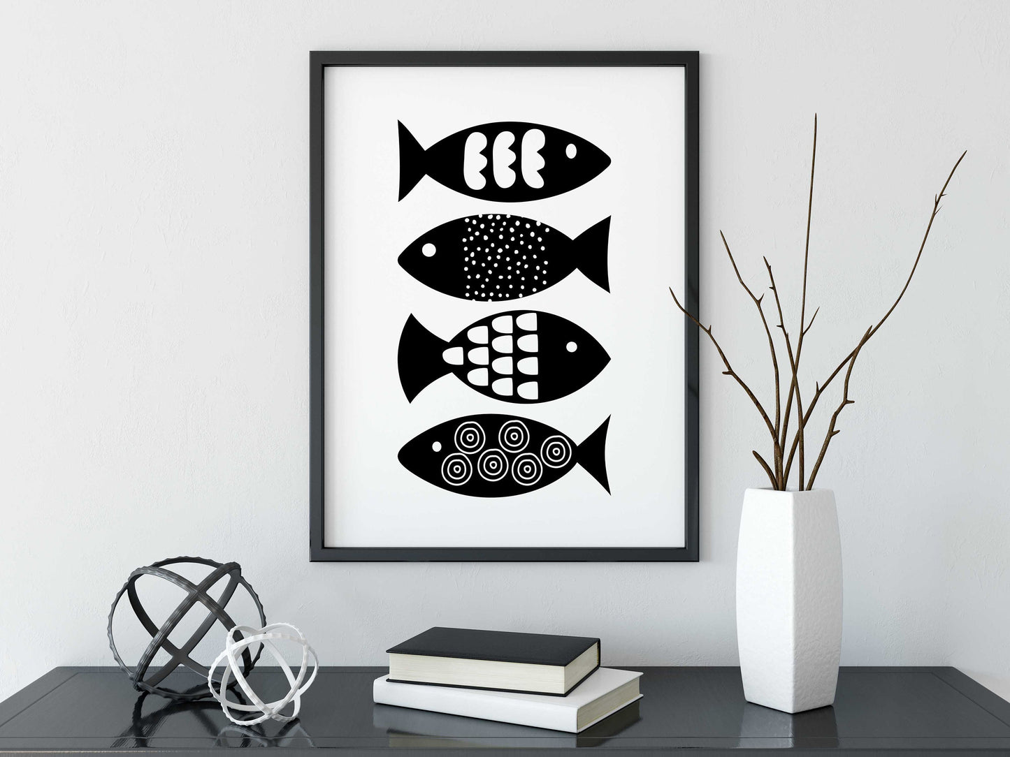 Cool Black and White Abstract Fish Print, for the Bathroom