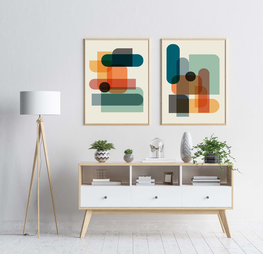 Set of 2 Colorful Modern Abstract Prints