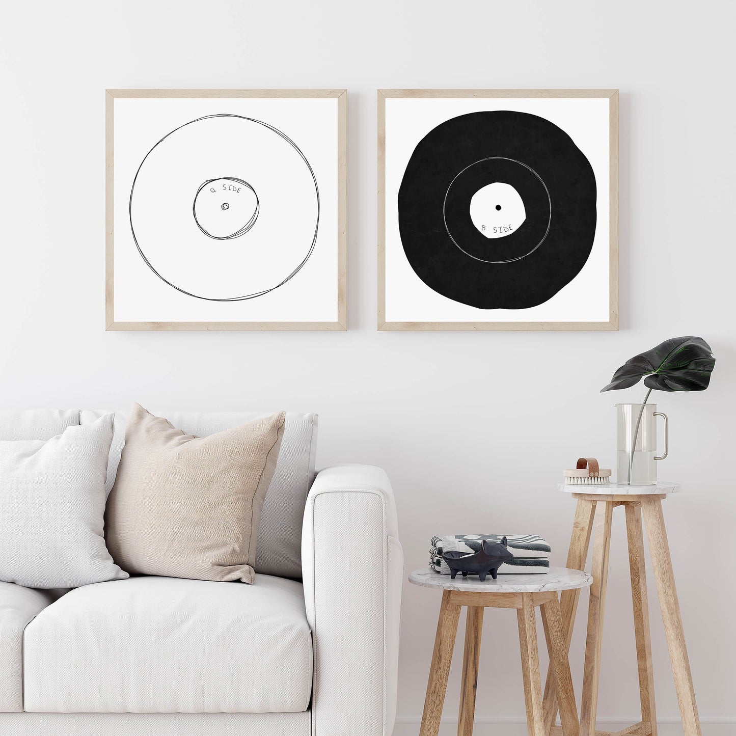 Set of 2 Minimal Abstract Vinyl Art, Square Prints