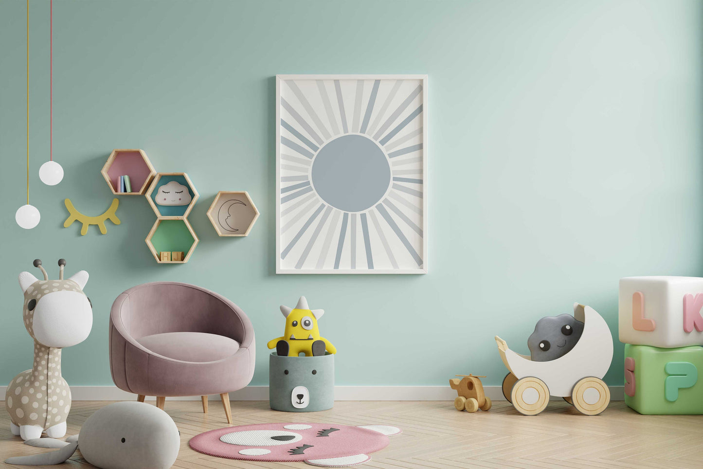 Cute Light Blue Abstract Sun Art Print