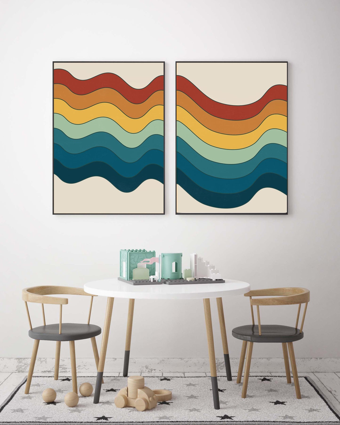 Set of 2 Fun Abstract Rainbow Art Abstract Prints