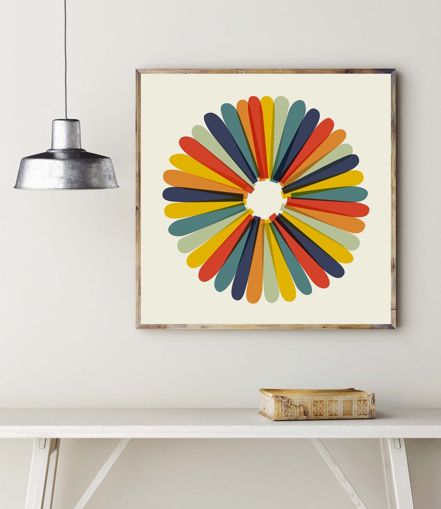 Colorful Retro Abstract Flower - Square Art Print