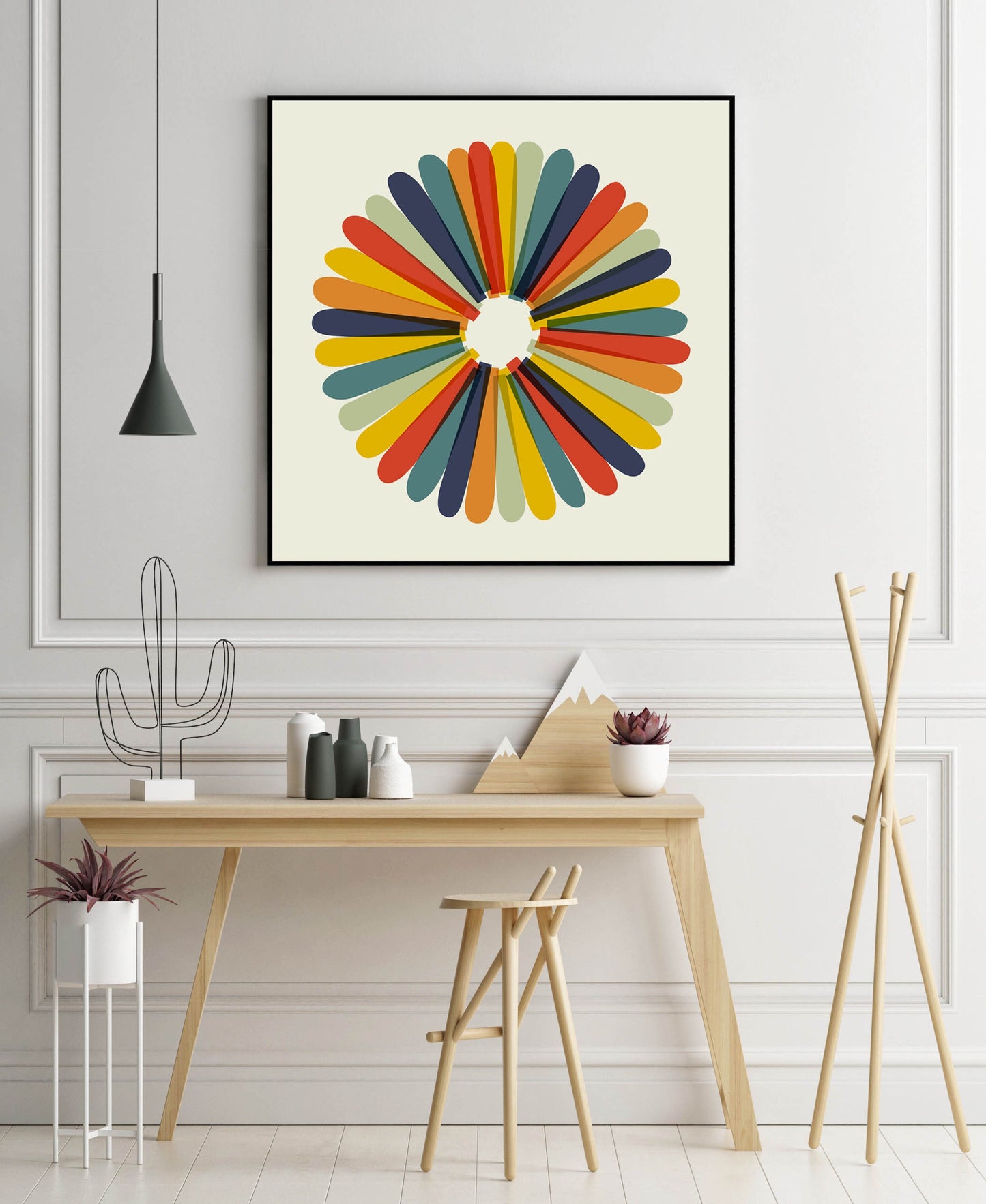 Colorful Retro Abstract Flower - Square Art Print