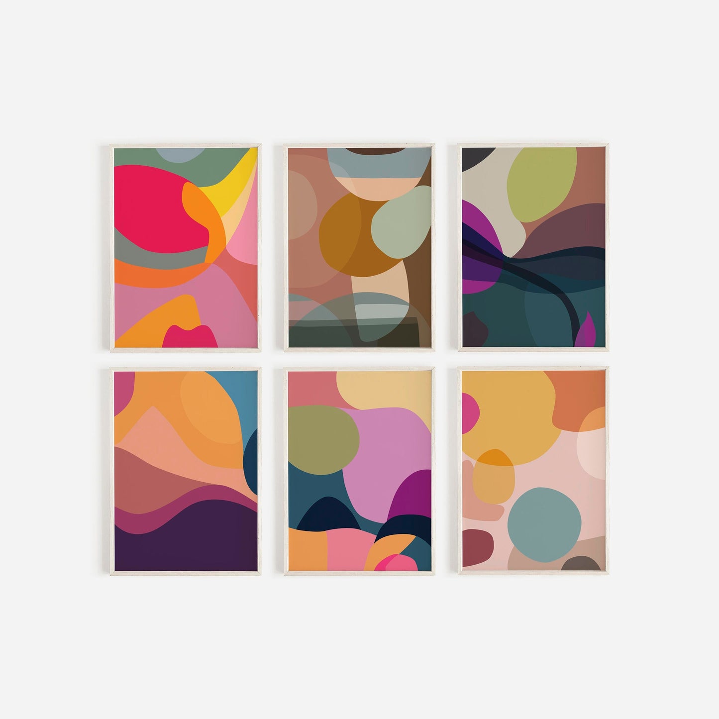 Set of 6 Colorful Boho Abstract Modern Art Prints
