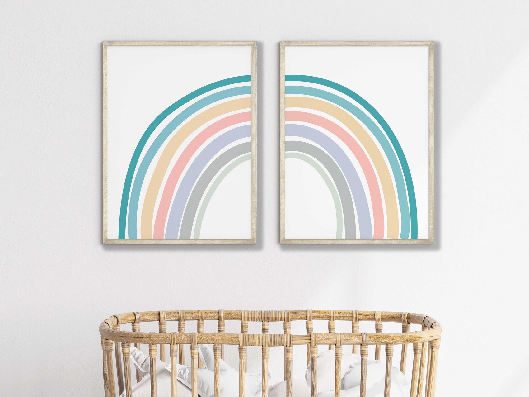 Set of 2 Colorful Boho Rainbow Art Prints for Kids