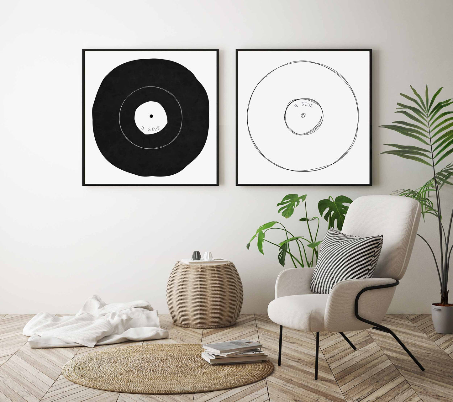 Set of 2 Minimal Abstract Vinyl Art, Square Prints