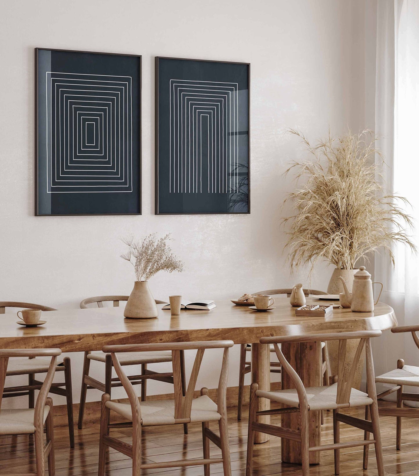 Set of 2 Blue Mid Century Modern Line Art Prints