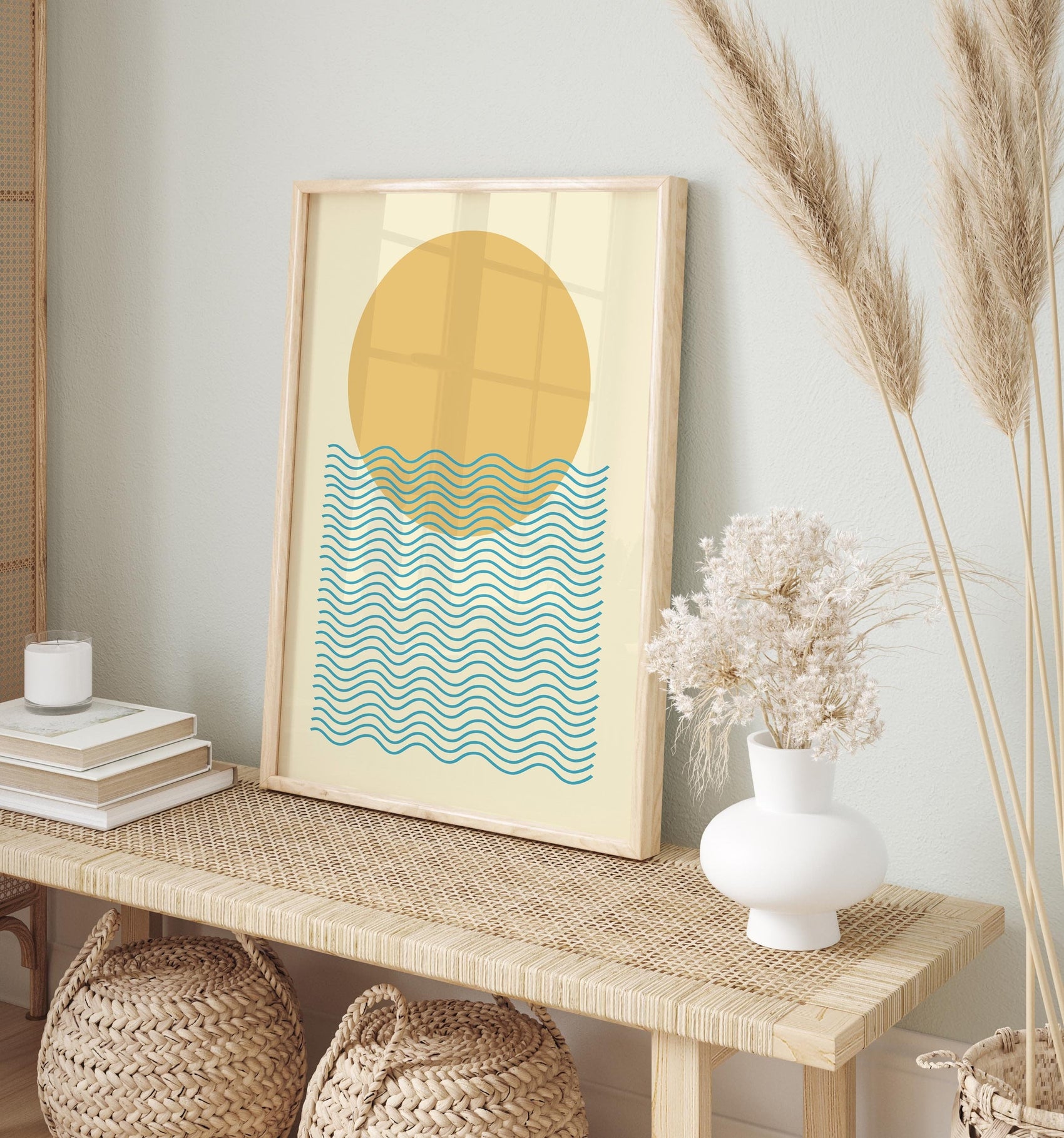 Cute Abstract Ocean and Sun Art Wall Print