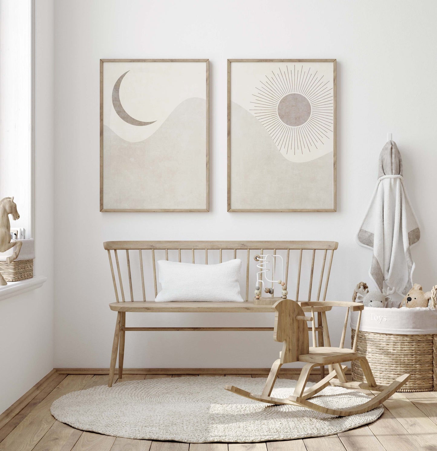 Boho Set of 2 Neutral Sun and Moon Art Prints