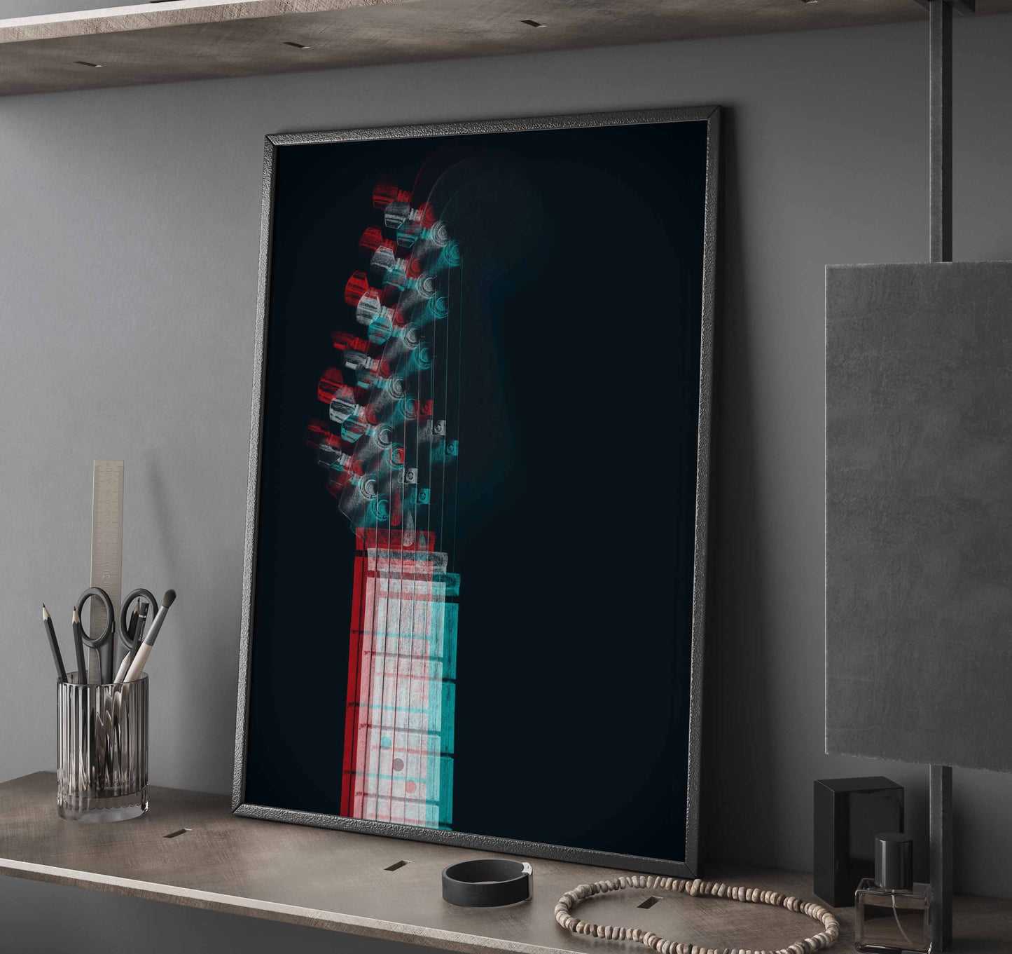 Cool Guitar Glitch Photographic Wall Art Print
