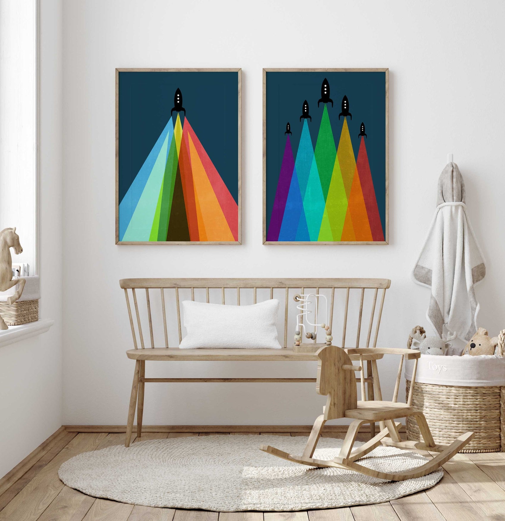 Set of 2 Cool Colorful Abstract Kids Rocket Prints