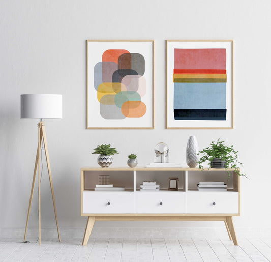 Set of 2 Colorful Abstract Modern Art Prints