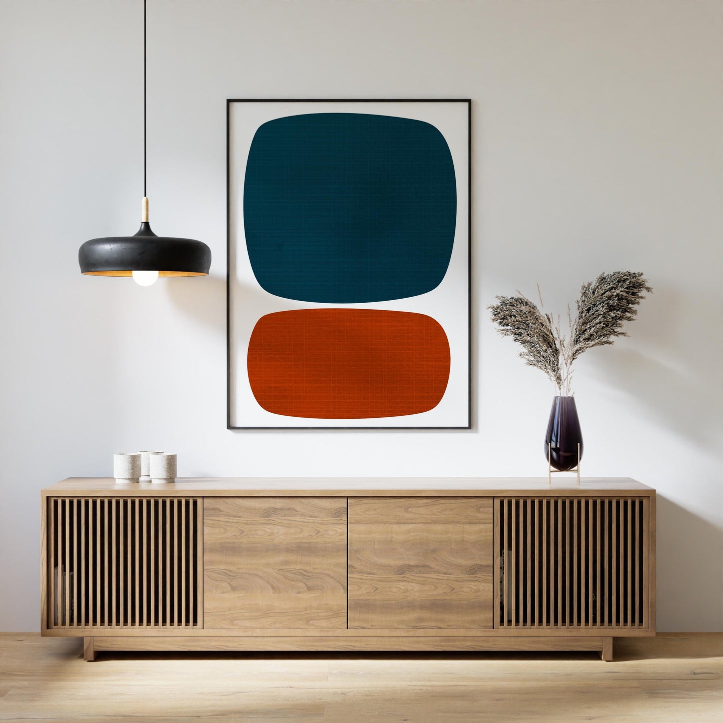 Orange and Blue Mid Century Modern, Abstract Wall Art Print