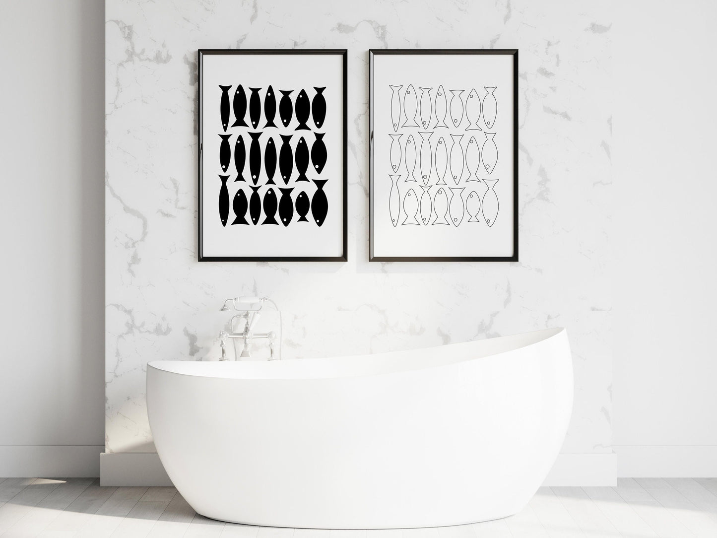 Set of 2 Abstract Fish Wall Art Prints
