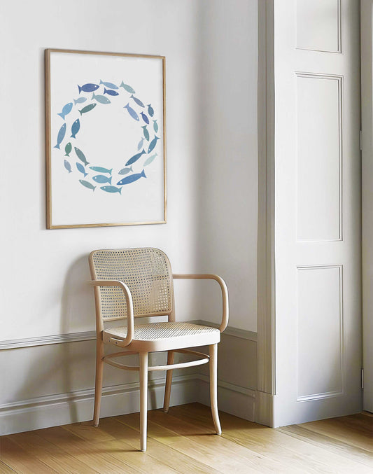 Blue Abstract Fish Wall Art Print