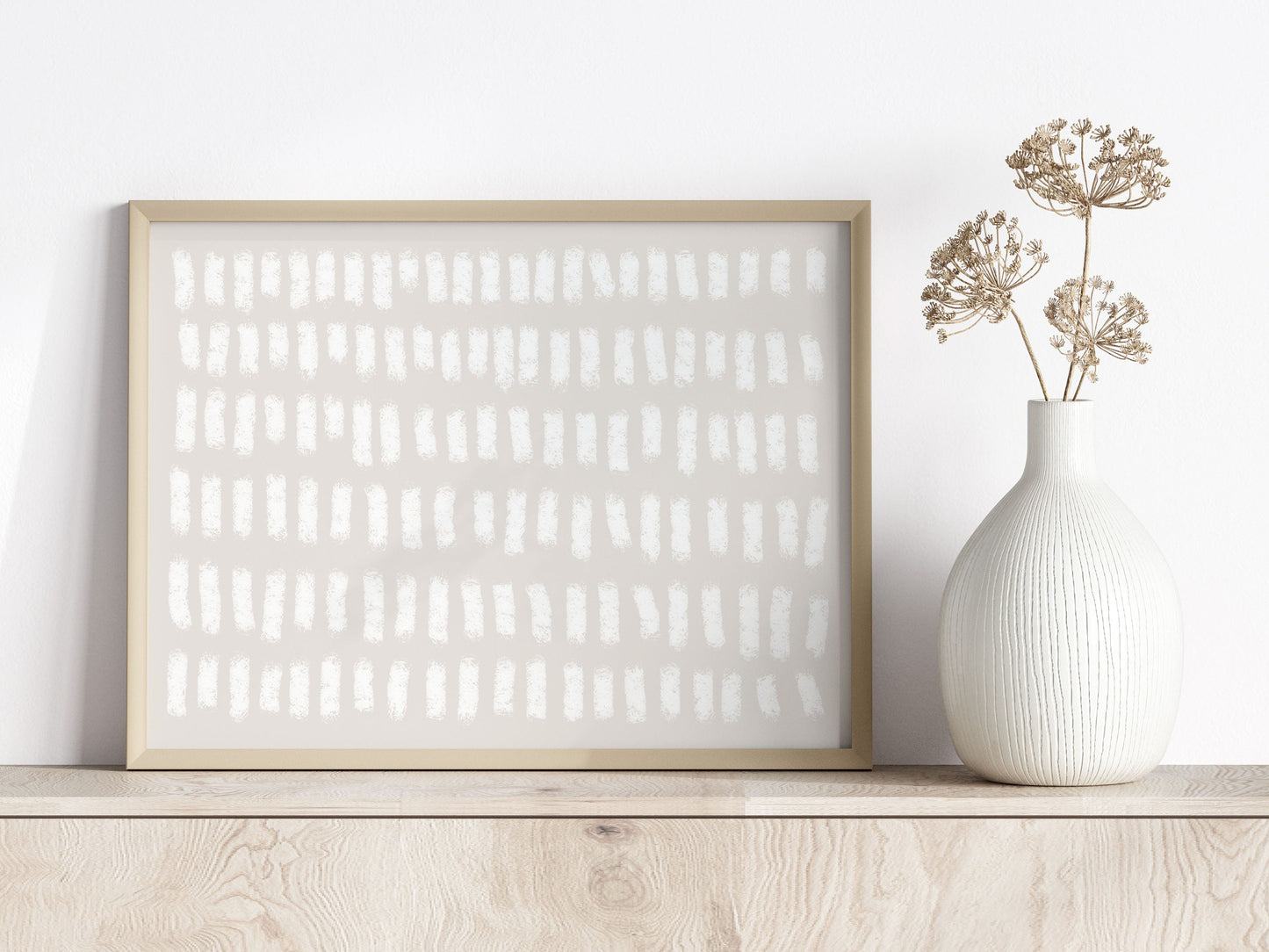 Neutral White on Beige Abstract Art Print