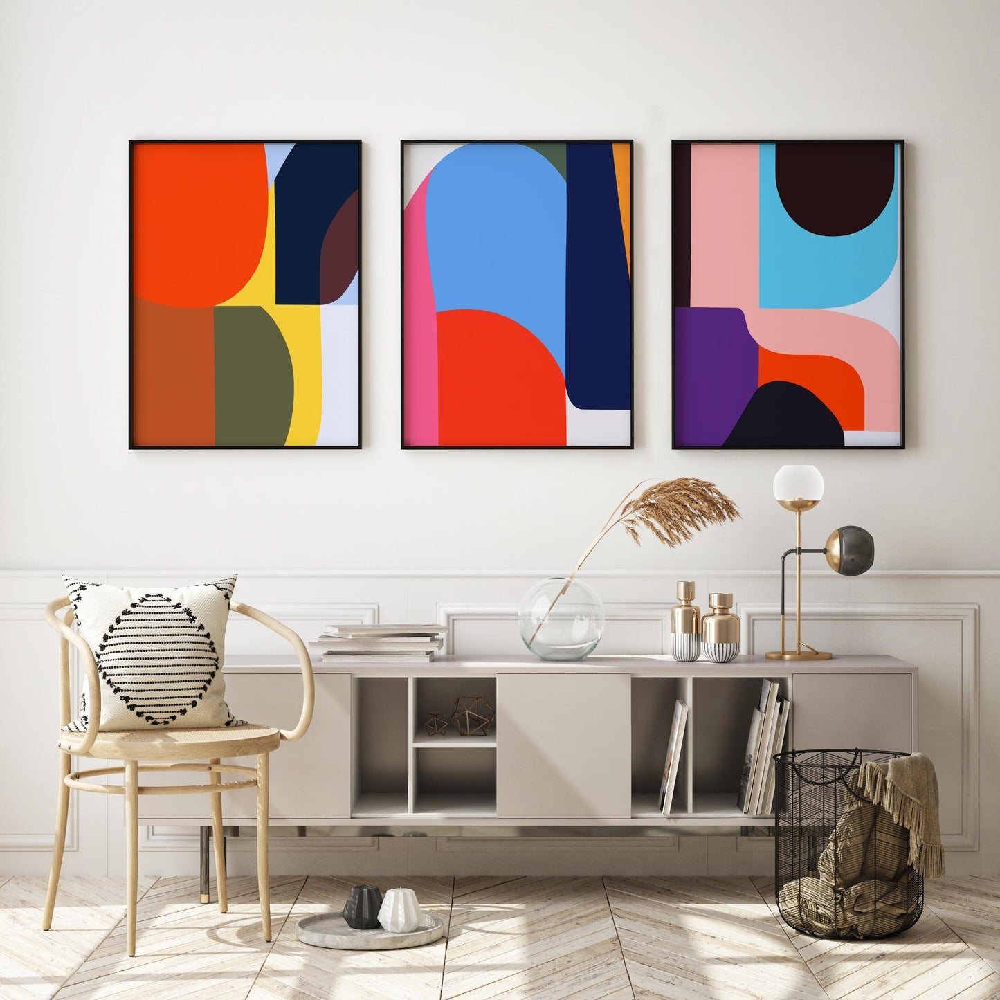 Set of 3 Bold Colorful Abstract Modern Art Prints