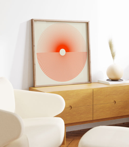 Red Sun Burst Print Sun Print Boho Sun Wall Art Modern Abstract Line Art Boho Modern Wall Decor Sunshine Print Mid Century Poster Square Art
