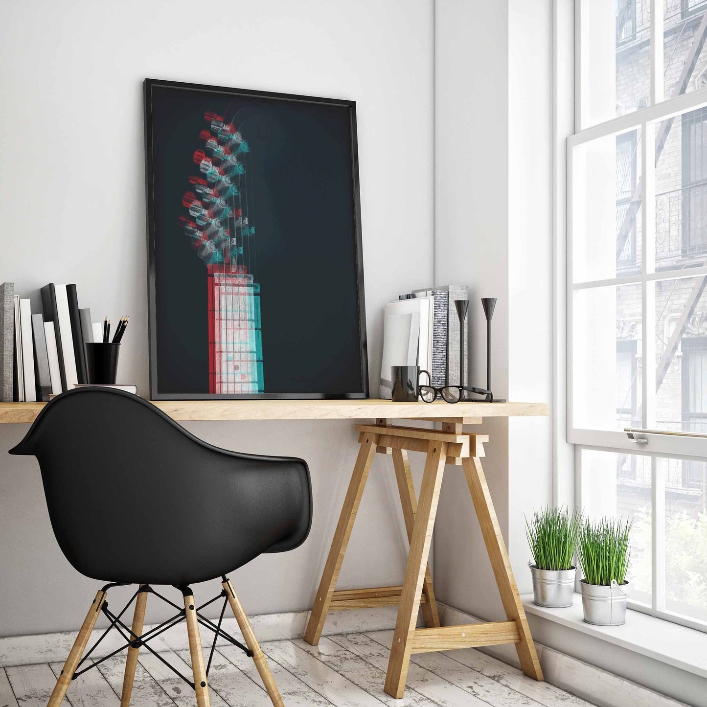 Cool Guitar Glitch Photographic Wall Art Print