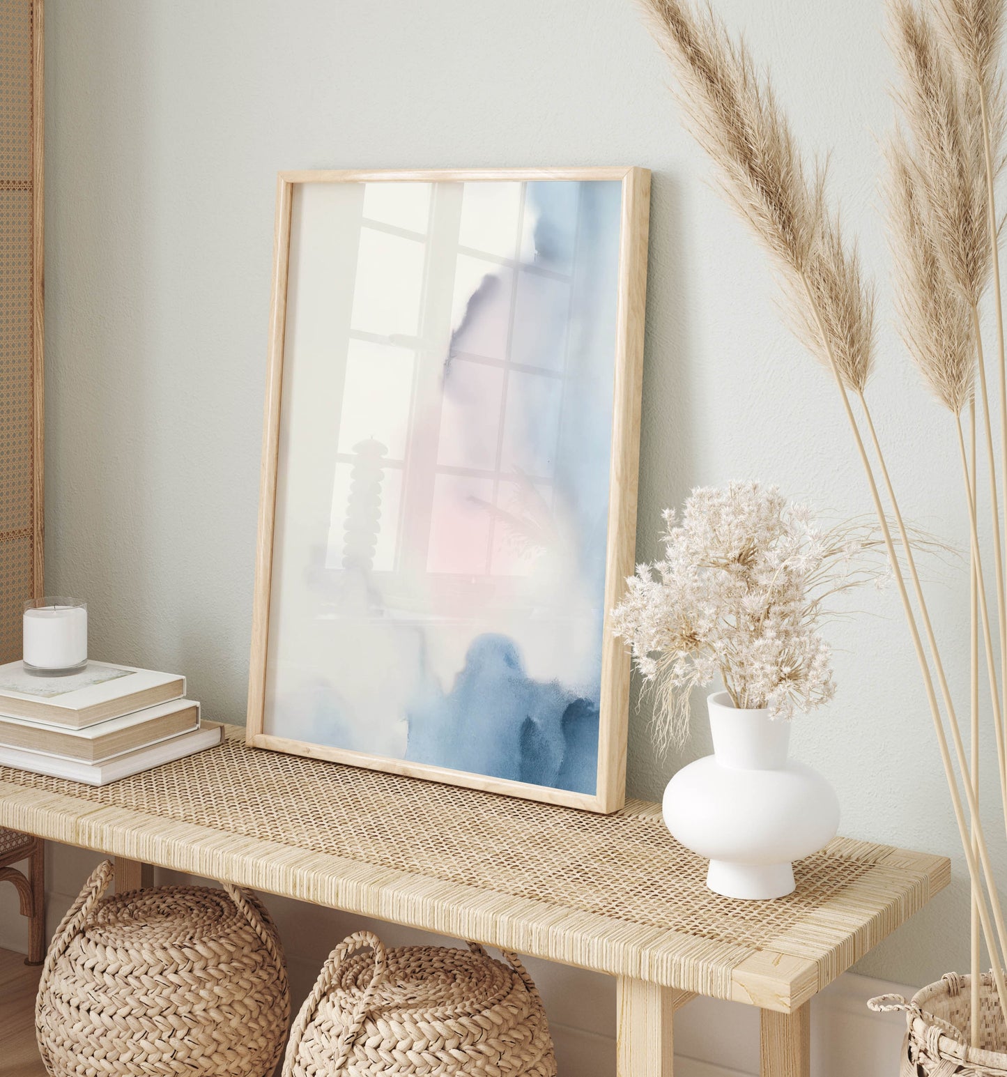Set of 2 Blue and Pink Pastel Digital Abstract Watercolour Wash Prints